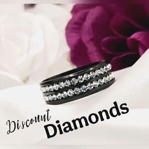 Black Titanium White Baguette Diamond Wedding Cocktail Ring